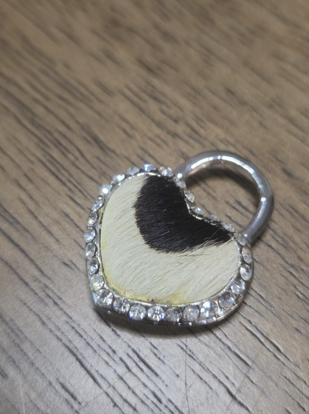 Cowhide Heart Padlock Pendant Or Bag Keychain Charm with Rhinestones